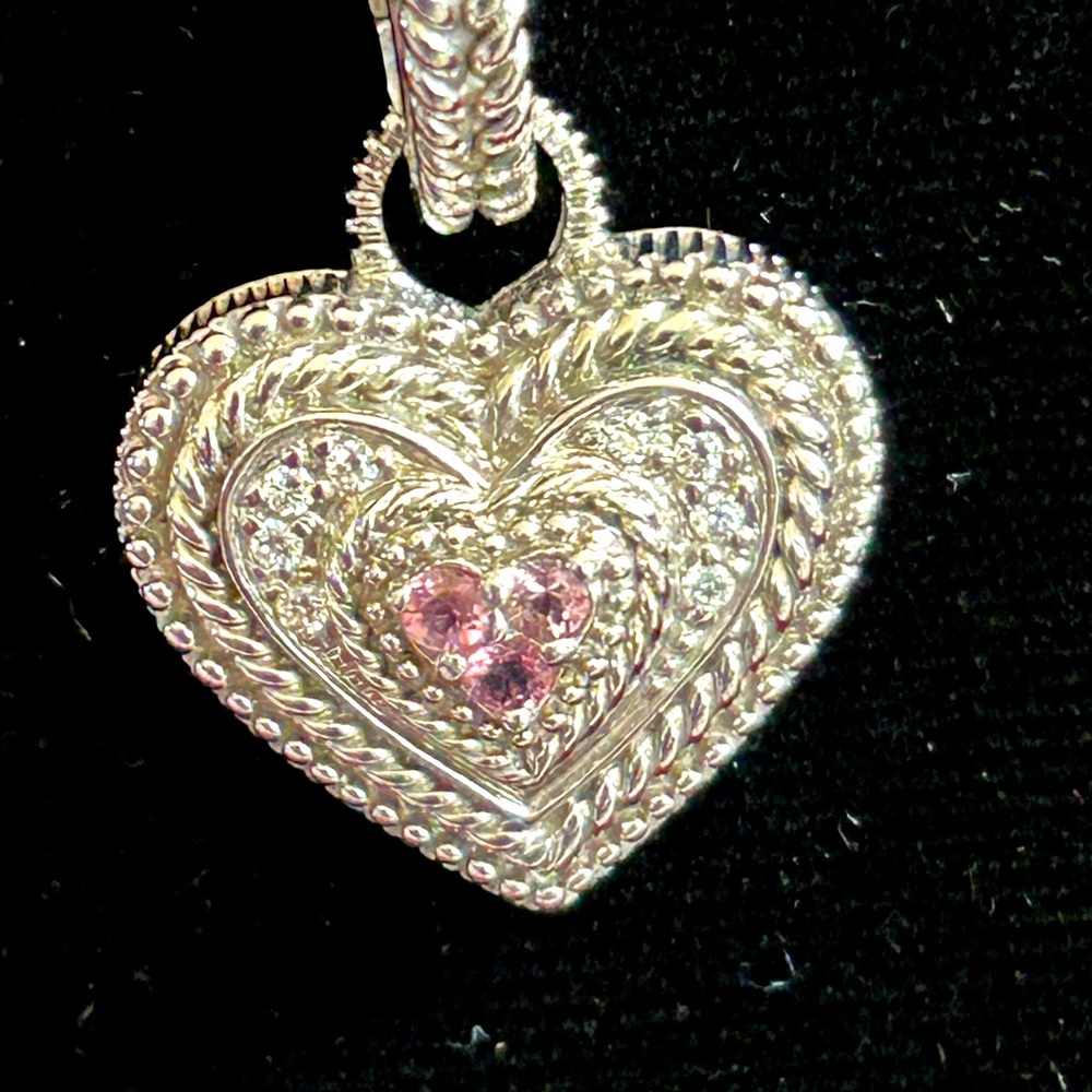 Judith Ripka, 925 Sterling heart CZ pendant and chain.